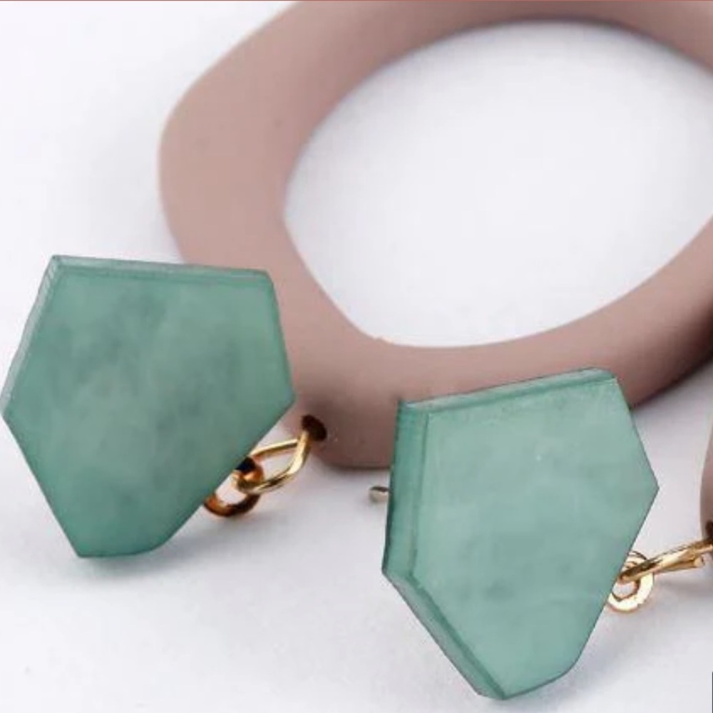 Turquoise/Taupe Uneven Hoop Earrings
